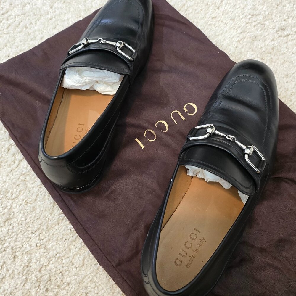 Gucci Black Leather Loafers with Silver Accents